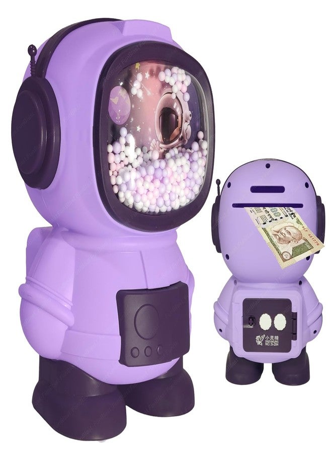 APEROL DESIGN Piggy Bank Astronaut Shaped Coin Box for Kids, Plastic Piggy Bank for Kid, Coin Box with Password Lock, Best Return Gifts for Kid (Purple) - Image 1